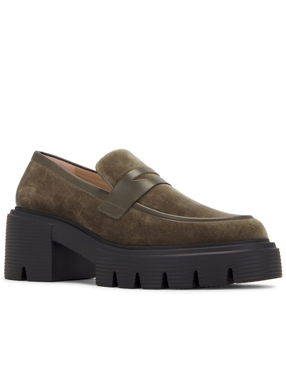 NWOB! Stuart Weitzman Soho Cargo Green Velvet Lug Sole Platform Loafers | Size 8